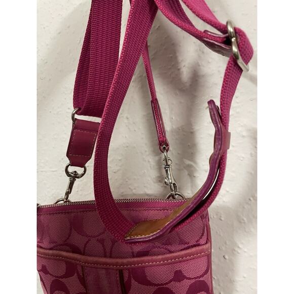 Vintage Y2K 90s Coach Signature Small Leather Crossbody Shoulder Bag Canvas Pink - Picture 7 of 14